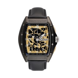 Montre Homme Montignac Tonneau acier et cuir noir