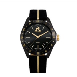 MONTRE HOMME LE COQ SPORTIF BRACELET CUIR NOIR INDEX DORE