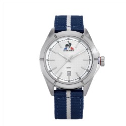 MONTRE HOMME LE COQ SPORTIF BRACELET BLEU BOITIER ARGENTE