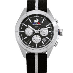 MONTRE HOMME LE COQ SPORTIF BRACELET TISSU NOIR CHRONO DATEUR