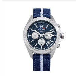 MONTRE HOMME LE COQ SPORTIF BRACELET TISSU BLEU CHRONO DATEUR