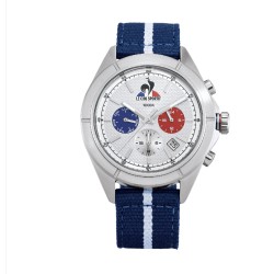 MONTRE HOMME LE COQ SPORTIF BRACELET TISSU BLEU CHRONO DATEUR BICOLORE