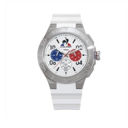 MONTRE HOMME LE COQ SPORTIF BRACELET RESINE BLANCHE CHRONO DATEUR BICOLORE