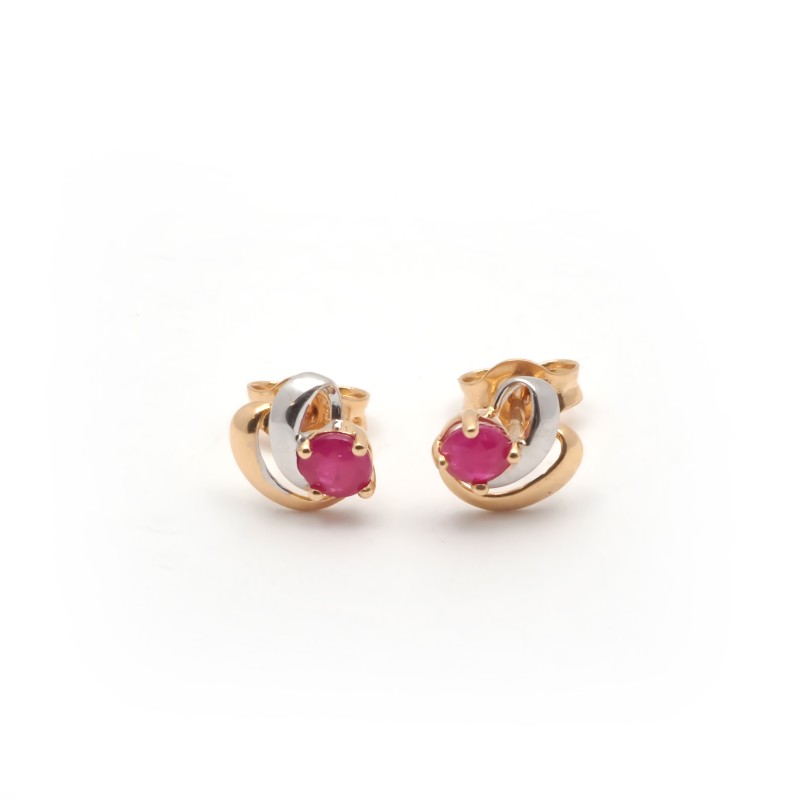 Boucles d'oreilles clous Carador baroque en or bicolore750/000 et rubis