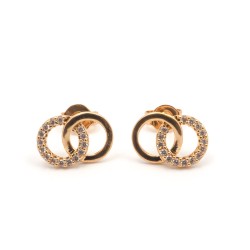 Boucles d'oreilles clous doubles cercles femme carador en plaqué or avec oxydes de zirconium