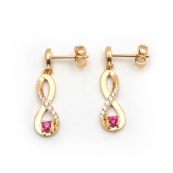 Boucles d'oreilles pendantes femme phebus plaqué or avec oxydes de zirconium et pierres rouges