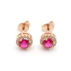 Boucles d'oreilles puces femme carador en plaqué or avec oxydes de zirconium blanc et rouge