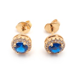 Boucles d'oreilles puces femme carador en plaqué or avec oxydes de zirconium blanc et bleu