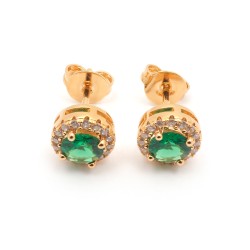 Boucles d'oreilles puces femme carador en plaqué or avec oxydes de zirconium blanc et vert