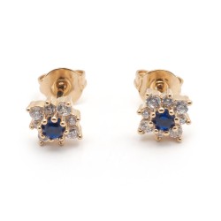 Boucles d'oreilles puces fantaisie femme carador en plaqué or avec oxydes de zirconium blanc et bleu