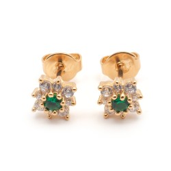 Boucles d'oreilles puces fantaisie femme carador en plaqué or avec oxydes de zirconium blanc et vert