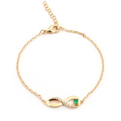 Bracelet fantaisie femme carador en plaqué or avec oxydes de zirconium et spinelle vert motif signe infini