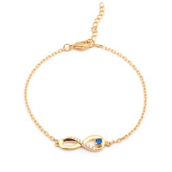 Bracelet fantaisie femme carador en plaqué or avec oxydes de zirconium et spinelle bleu motif signe infini