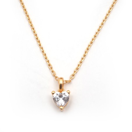 Collier plaqué or et solitaire d'oxyde de zirconium forme coeur