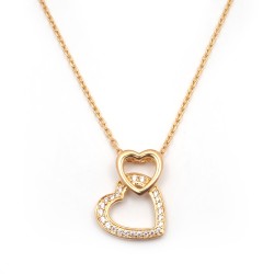 Collier plaqué or motif double coeur