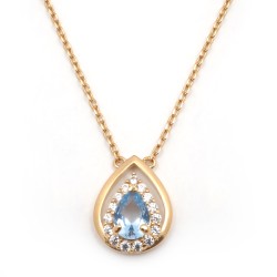 Collier fantaisie femme carador en plaqué or avec spinelle bleu