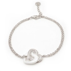 Bracelet femme Carador en  argent double cœur avec oxydes de zirconium et céramique blanche