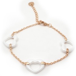 Bracelet fantaisie 3 cœurs femme carador en plaqué or avec céramique blanche