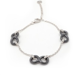 Bracelet femme carador en argent avec signes de l'infini en céramique noire et oxydes de zirconium