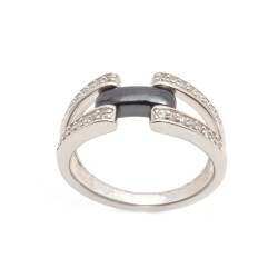 Bague femme  Carador en Argent avec oxydes de zirconium et barrette en céramique noire