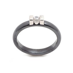 Bague Femme Carador solitaire céramique noire avec oxyde de zirconium