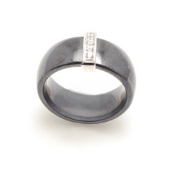 Bague Femme carador en céramique noire avec barrette en argent sertie d'oxydes de zirconium