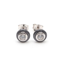 Boucles d'oreilles clous femme carador en argent et céramique noire et oxyde de zirconium