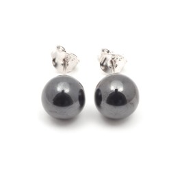 Boucles d'oreilles  carador clous en argent avec perle en céramique noire