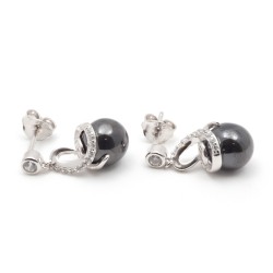 Boucles d'oreilles pendantes femme carador en argent avec oxydes de zirconium et perle en céramique noire