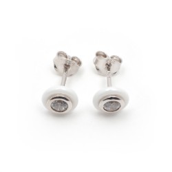 Boucles d'oreilles clous femme carador en argent avec céramique blanche et oxydes de zirconium