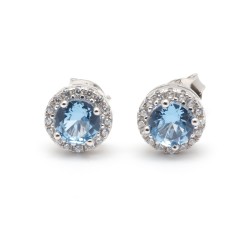 Boucles d'oreilles clous Carador en argent  oxydes de zirconium et spinelle bleue