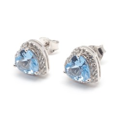 Boucles d'oreilles Clous Carador en argent  et oxydes de zirconium blanc et bleu motif coeur