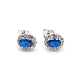 Boucles d'oreilles clous Carador en argent  et spinelle bleu saphir