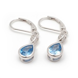 Boucles d'oreilles dormeuses Carador en argent  oxydes de zirconium et spinelle bleue sertie clos