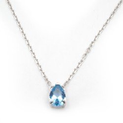 Collier solitaire femme carador en argent et oxyde bleu serti griffes