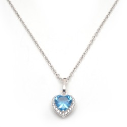 Collier fantaisie femme carador en argent avec oxydes de zirconium blancs et bleu motif cœur