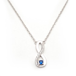 Collier fantaisie femme carador en argent avec oxydes  blancs et bleu motif infini