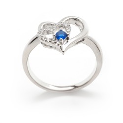 Bague Femme Carador en Argent avec Spinelle bleu et Oxydes Motif double Cœurs