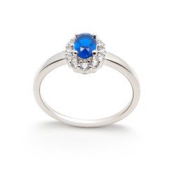 Bague Femme Carador Argent avec Spinelle bleu entouré d'Oxydes serti 4 griffes