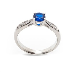 Bague solitaire accompagné Femme Carador en Argent avec Spinelle bleu et Oxydes de zirconium serti 4 griffes