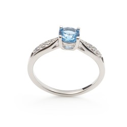 Bague solitaire accompagné femme carador en argent avec spinelle bleu et oxydes de zirconium