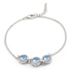 Bracelet femme fantaisie Carador en argent  et 3 spinelles bleu clair serti clos