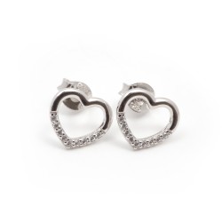 Boucles d'oreilles clous Carador en argent  et  oxydes de zirconium motif coeur