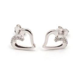 Boucles d'oreilles clous Carador en argent  et  oxydes de zirconium motif coeur