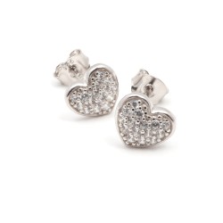 Boucles d'oreilles Clous Carador en argent  et oxydes de zirconium motif coeur