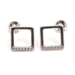 Boucles d'oreilles clous Carador en argent 925/000 et oxydes de zirconium motif carré