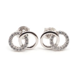 boucles d'oreilles clous Carador en argent 925/000 et oxydes de zirconium double cercle