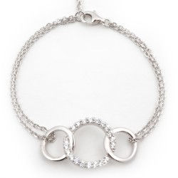 Bracelet femme fantaisie Carador double chaînes en argent et oxydes de zirconium