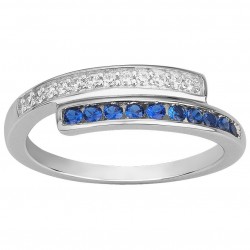 BAGUE ARGENT FEMME SPINELLES SYNTHETIQUES BLEU AVEC OZ BLANC