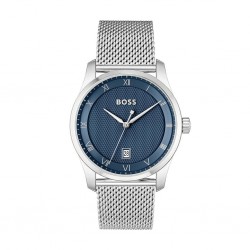 Montre Hugo Boss Principle en acier argenté maille milanaise et cadran bleu